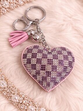 Lavender and silver Rhinestone Heart Keychain with Tassel